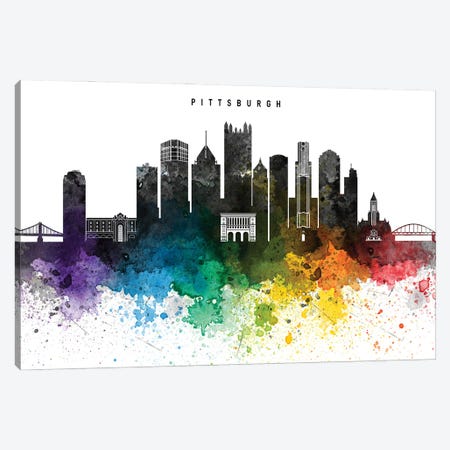 Pittsburgh Skyline, Rainbow Style Canvas Print #WDA2538} by WallDecorAddict Canvas Wall Art