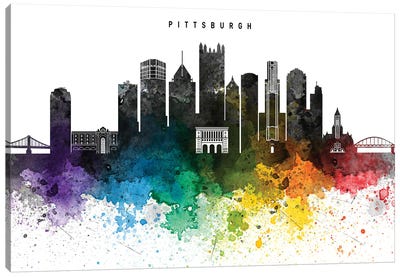 Pittsburgh Skyline, Rainbow Style Canvas Art Print - WallDecorAddict
