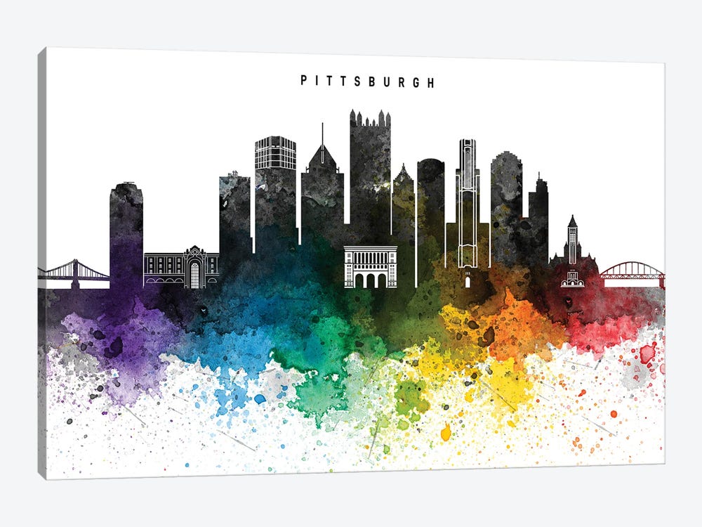 Pittsburgh Skyline, Rainbow Style by WallDecorAddict 1-piece Canvas Art Print