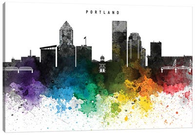 Portland Skyline, Rainbow Style Canvas Art Print - WallDecorAddict
