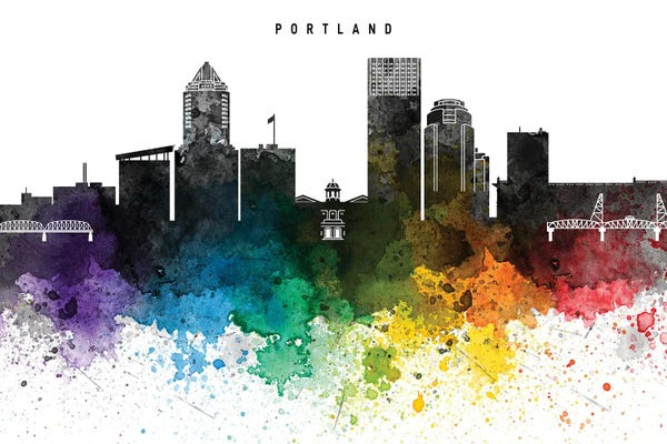 Oregon: Portland Skyline, Rainbow Style by WallDecorAddict