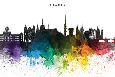 Prague Skyline, Rainbow Style by WallDecorAddict canvas print