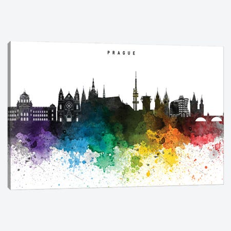 Prague Skyline, Rainbow Style Canvas Print #WDA2540} by WallDecorAddict Canvas Art Print