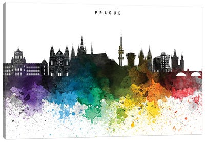Prague Skyline, Rainbow Style Canvas Art Print - WallDecorAddict