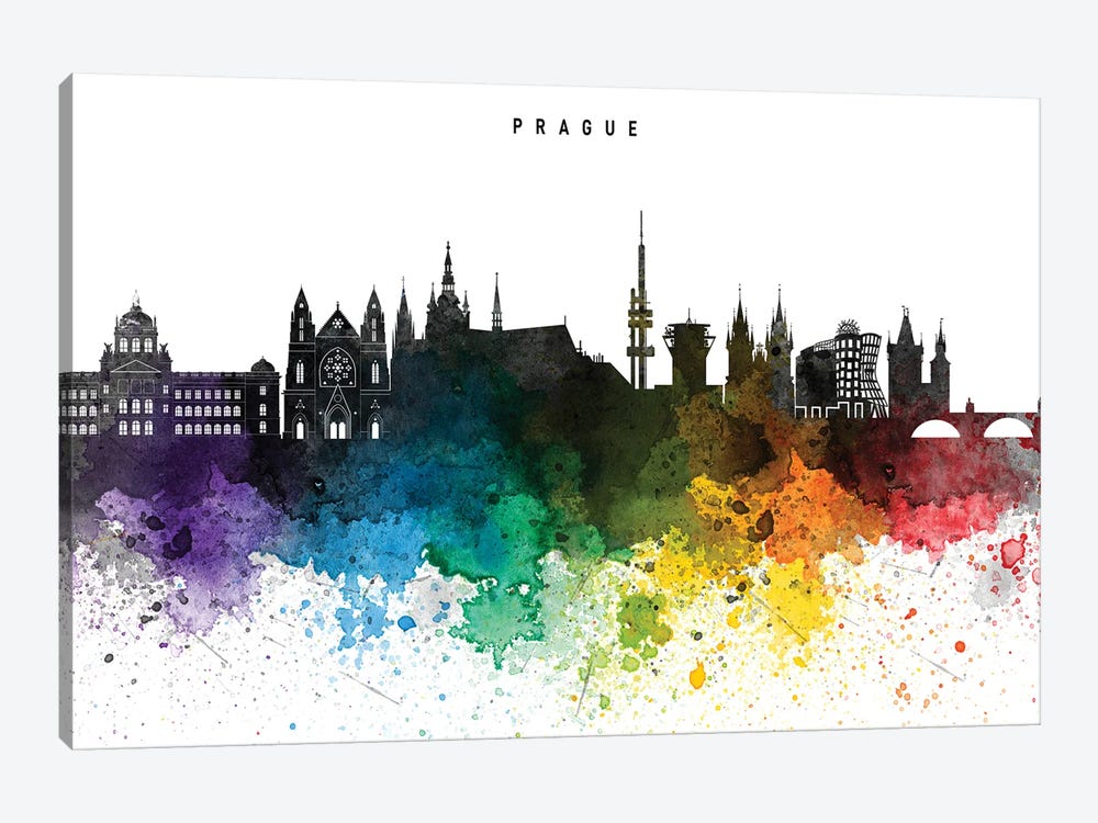 Prague Skyline, Rainbow Style by WallDecorAddict 1-piece Canvas Wall Art