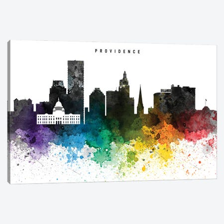 Providence Skyline, Rainbow Style Canvas Print #WDA2541} by WallDecorAddict Canvas Print