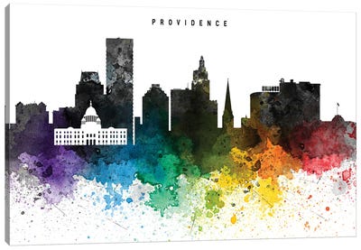 Providence Skyline, Rainbow Style Canvas Art Print - WallDecorAddict