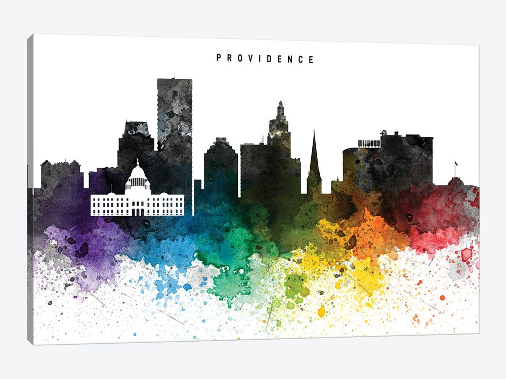 Providence Skyline, Rainbow Style by WallDecorAddict 1-piece Art Print