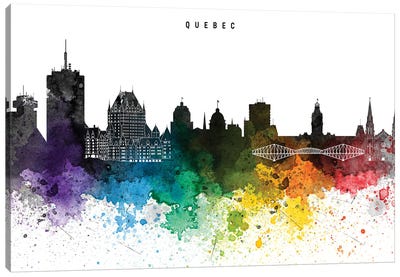 Quebec Skyline, Rainbow Style Canvas Art Print - WallDecorAddict
