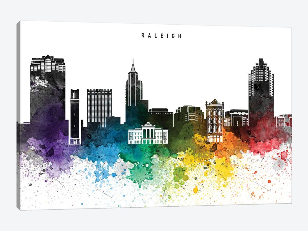 Raleigh Skyline, Rainbow Style by WallDecorAddict 1-piece Art Print