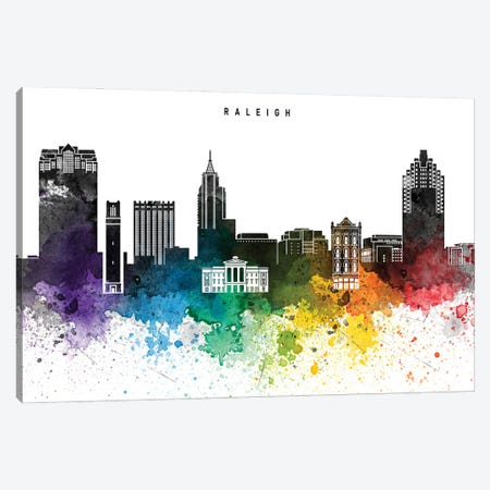 Raleigh Skyline, Rainbow Style Canvas Print #WDA2543} by WallDecorAddict Canvas Art Print