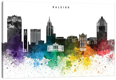 Raleigh Skyline, Rainbow Style Canvas Art Print - WallDecorAddict