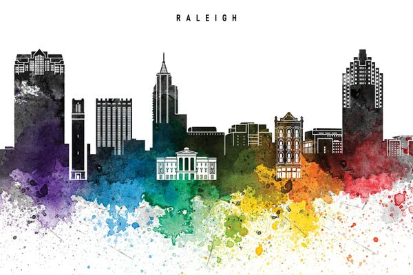 Raleigh: Raleigh Skyline, Rainbow Style by WallDecorAddict