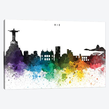 Rio De Janeiro Skyline, Rainbow Style Canvas Print #WDA2545} by WallDecorAddict Canvas Artwork
