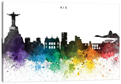 Rio De Janeiro Skyline, Rainbow Style Canvas Art Print - WallDecorAddict