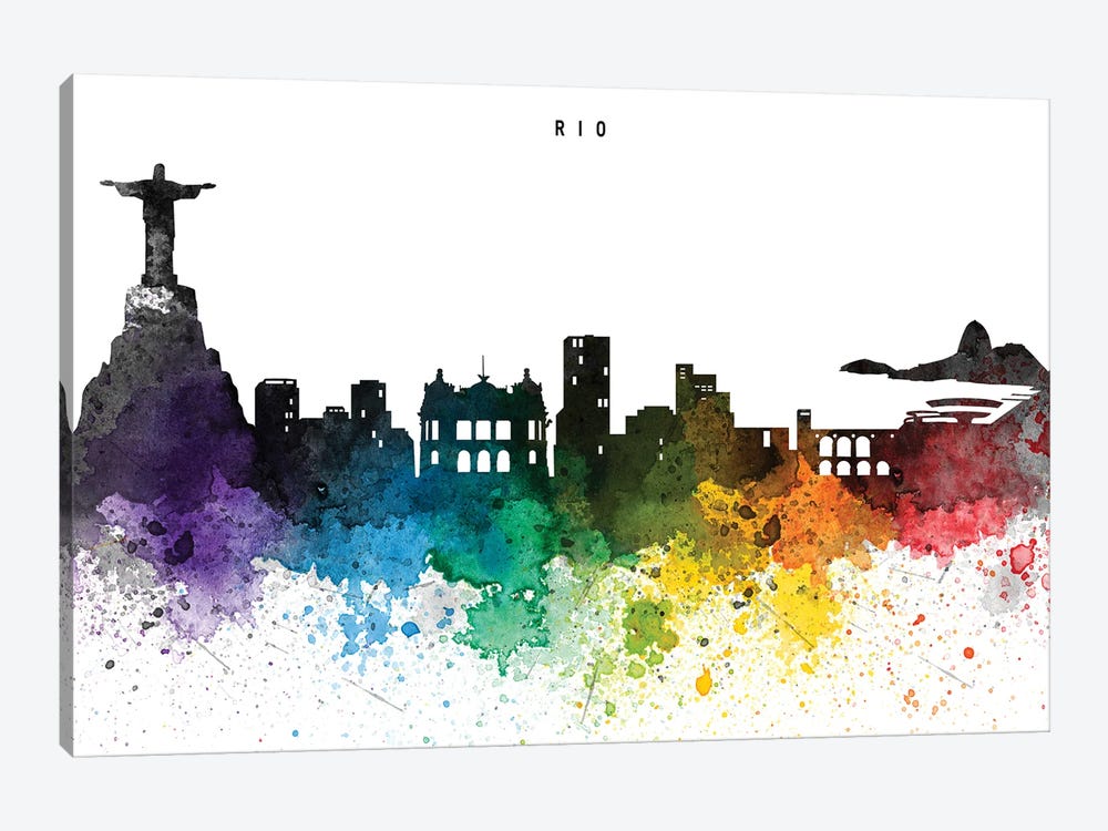 Rio De Janeiro Skyline, Rainbow Style by WallDecorAddict 1-piece Canvas Print