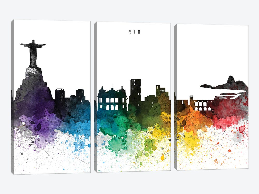 Rio De Janeiro Skyline, Rainbow Style by WallDecorAddict 3-piece Art Print