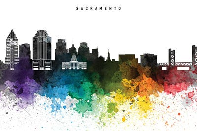 Sacramento Skyline, Rainbow Style by WallDecorAddict canvas print