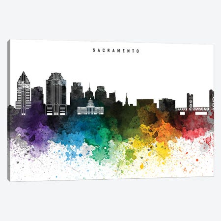 Sacramento Skyline, Rainbow Style Canvas Print #WDA2546} by WallDecorAddict Canvas Artwork