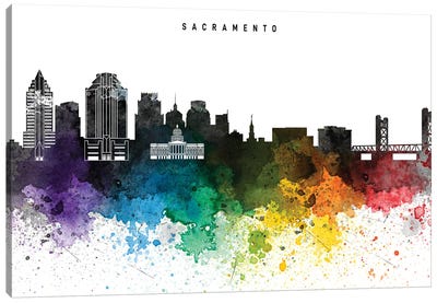 Sacramento Skyline, Rainbow Style Canvas Art Print - WallDecorAddict