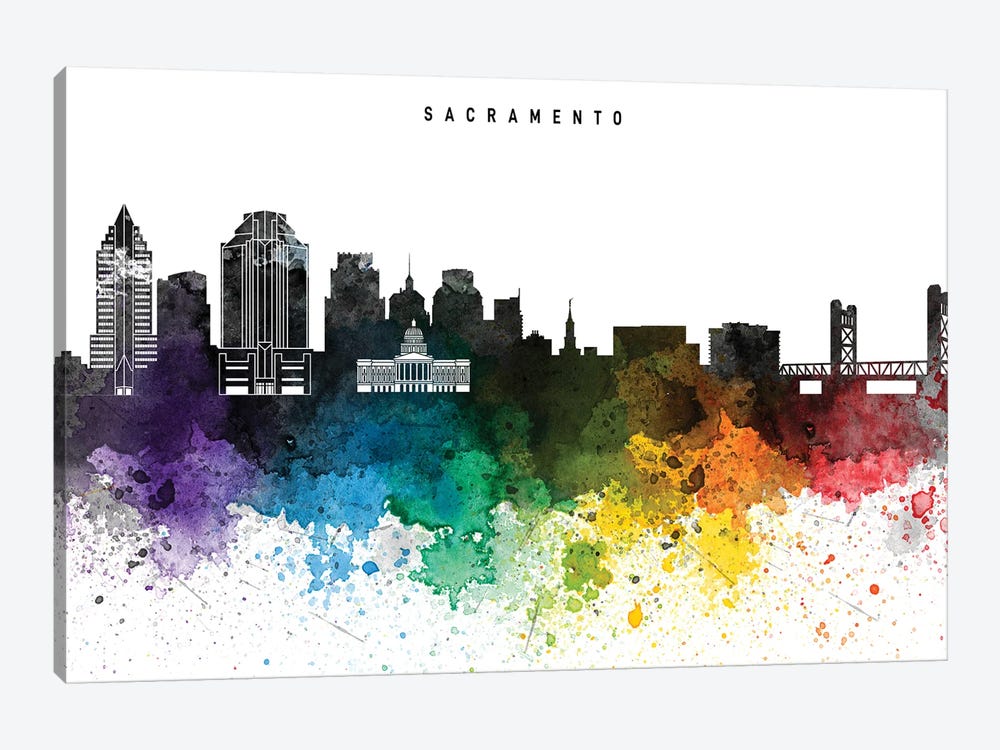 Sacramento Skyline, Rainbow Style by WallDecorAddict 1-piece Canvas Art