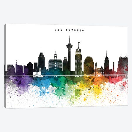 San Antonio Skyline, Rainbow Style Canvas Print #WDA2547} by WallDecorAddict Canvas Wall Art