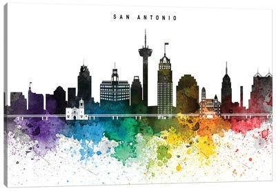 San Antonio Skyline, Rainbow Style Canvas Art Print - San Antonio