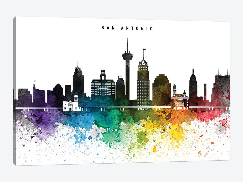 San Antonio Skyline, Rainbow Style by WallDecorAddict 1-piece Canvas Art Print