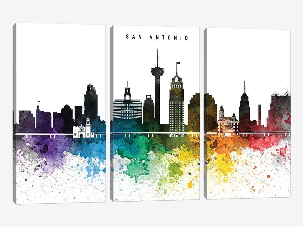 San Antonio Skyline, Rainbow Style by WallDecorAddict 3-piece Art Print