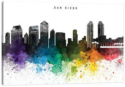 San Diego Skyline, Rainbow Style Canvas Art Print - San Diego Art