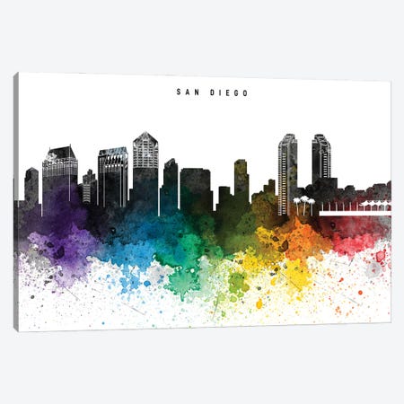 San Diego Skyline, Rainbow Style Canvas Print #WDA2548} by WallDecorAddict Canvas Print