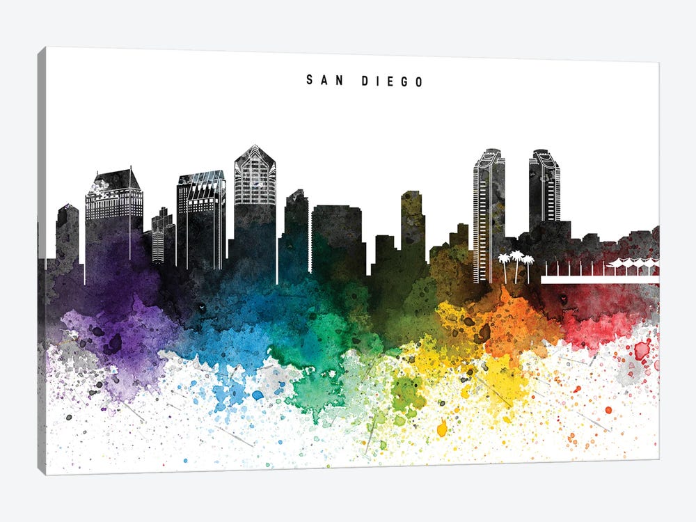 San Diego Skyline, Rainbow Style by WallDecorAddict 1-piece Canvas Art