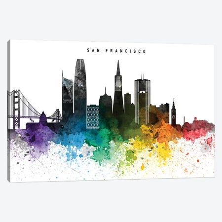 San Francisco Skyline, Rainbow Style Canvas Print #WDA2549} by WallDecorAddict Art Print