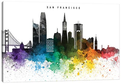 San Francisco Skyline, Rainbow Style Canvas Art Print - WallDecorAddict