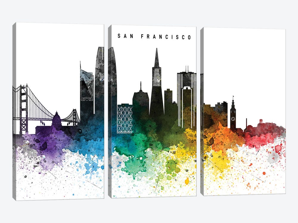 San Francisco Skyline, Rainbow Style by WallDecorAddict 3-piece Canvas Art Print