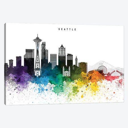 Seattle Skyline, Rainbow Style Canvas Print #WDA2550} by WallDecorAddict Canvas Wall Art