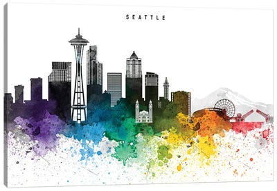 Seattle Skyline, Rainbow Style Canvas Art Print - WallDecorAddict
