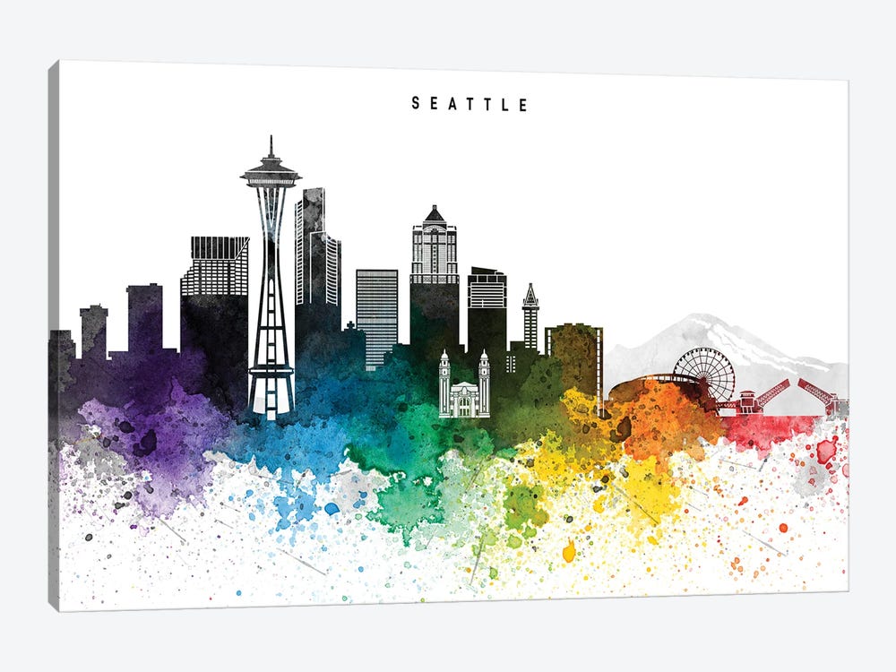 Seattle Skyline, Rainbow Style by WallDecorAddict 1-piece Canvas Print