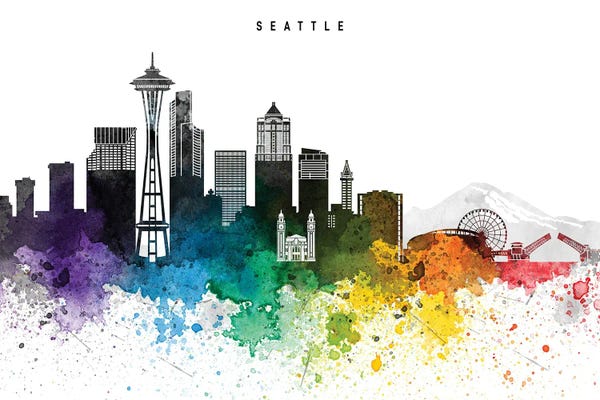Washington: Seattle Skyline, Rainbow Style by WallDecorAddict