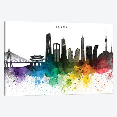 Seoul Skyline, Rainbow Style Canvas Print #WDA2551} by WallDecorAddict Canvas Artwork