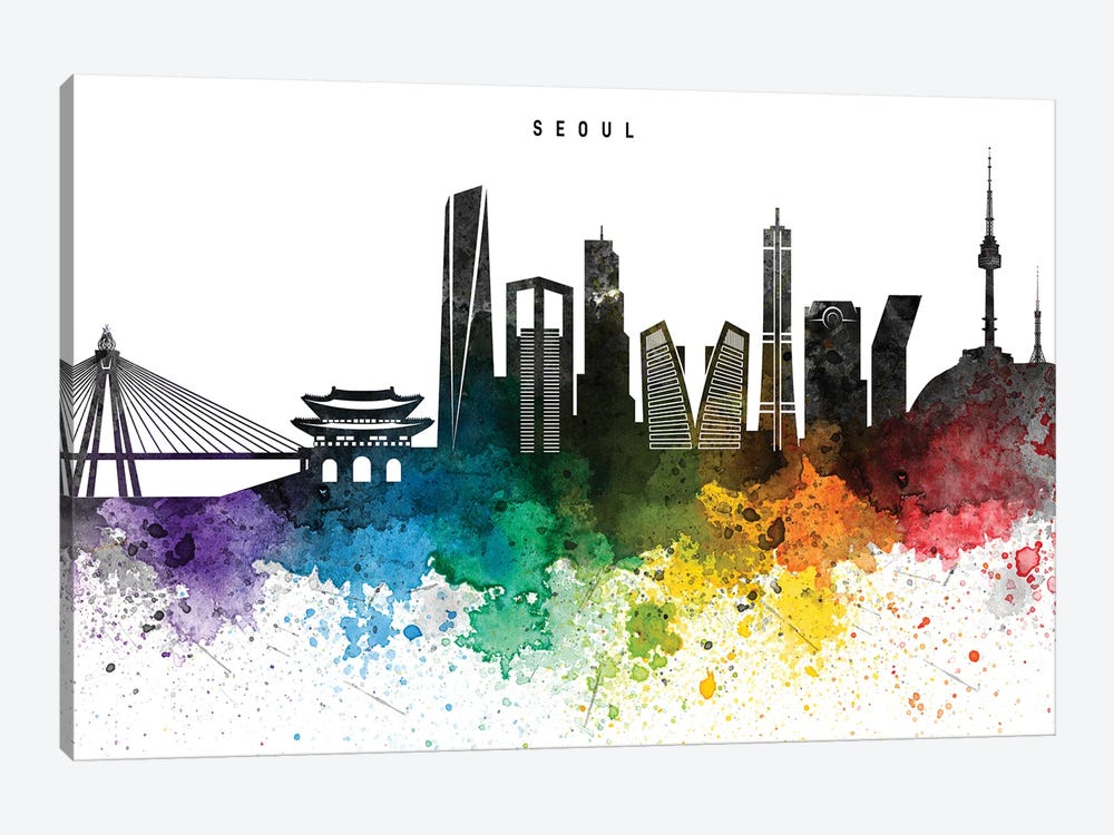 Seoul Skyline, Rainbow Style by WallDecorAddict 1-piece Canvas Artwork