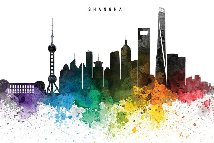 Shanghai Skyline, Rainbow Style by WallDecorAddict wall art