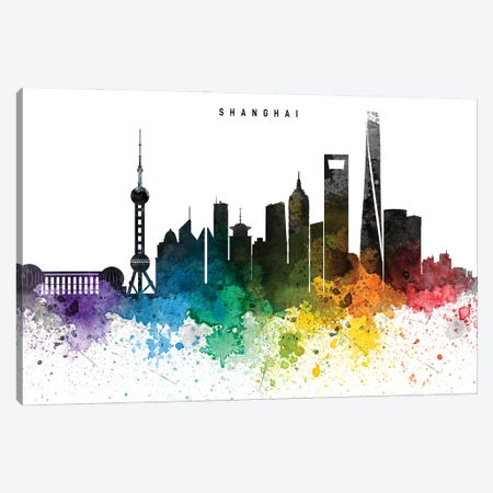 Shanghai Skyline, Rainbow Style Canvas Print #WDA2552} by WallDecorAddict Canvas Wall Art