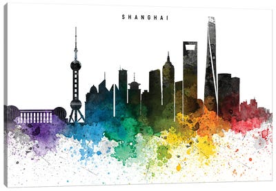 Shanghai Skyline, Rainbow Style Canvas Art Print - Shanghai