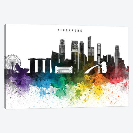 Singapore Skyline, Rainbow Style Canvas Print #WDA2553} by WallDecorAddict Canvas Art
