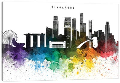 Singapore Skyline, Rainbow Style Canvas Art Print - WallDecorAddict