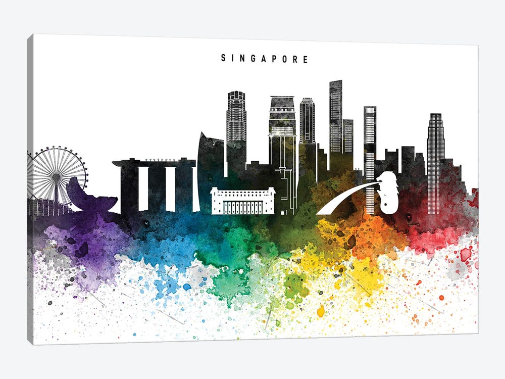 Singapore Skyline, Rainbow Style by WallDecorAddict 1-piece Canvas Artwork