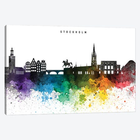 Stockholm Skyline, Rainbow Style Canvas Print #WDA2554} by WallDecorAddict Art Print