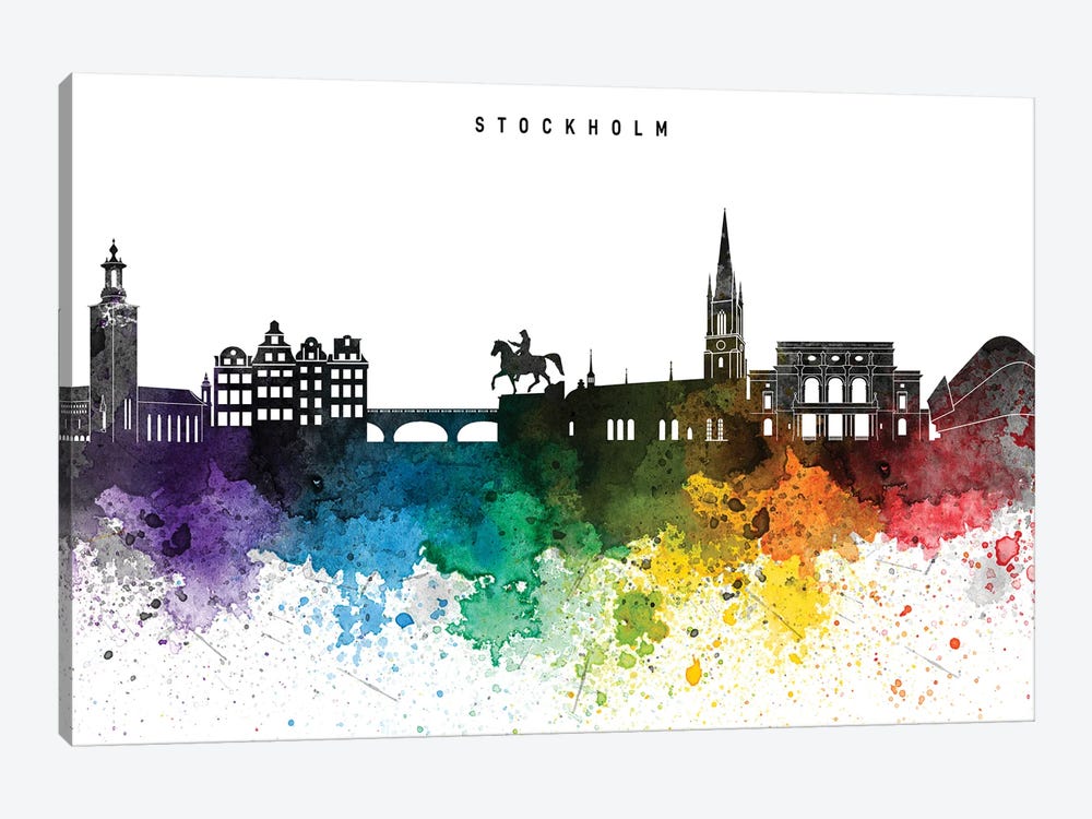 Stockholm Skyline, Rainbow Style by WallDecorAddict 1-piece Art Print
