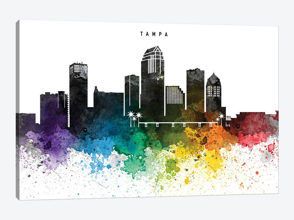Tampa Skyline, Rainbow Style by WallDecorAddict 1-piece Canvas Art